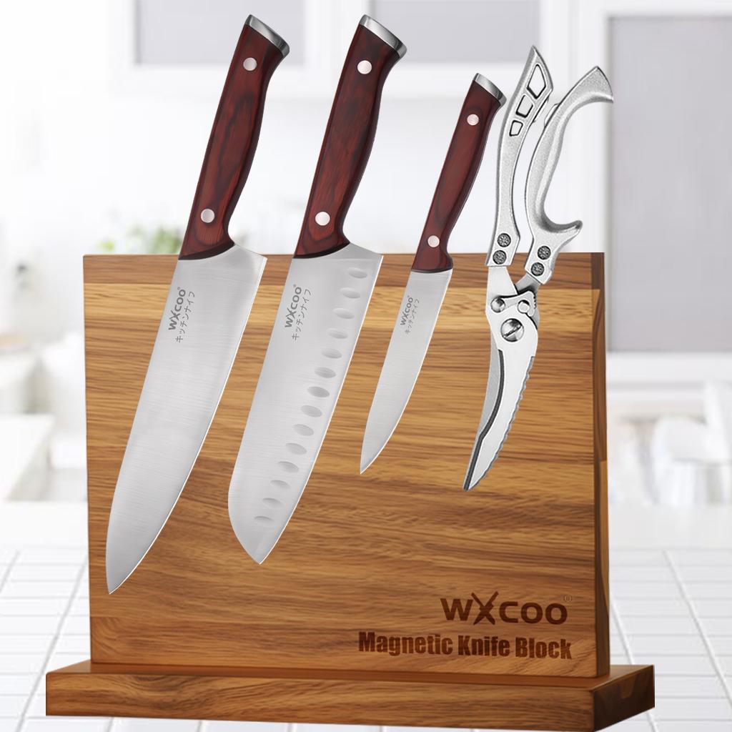 5PCS Stainless Steel Meat Cleaver Butcher Knife Meat Cleaver Professional Chef Knife Magnetic Storage Knife Rack Knife Block