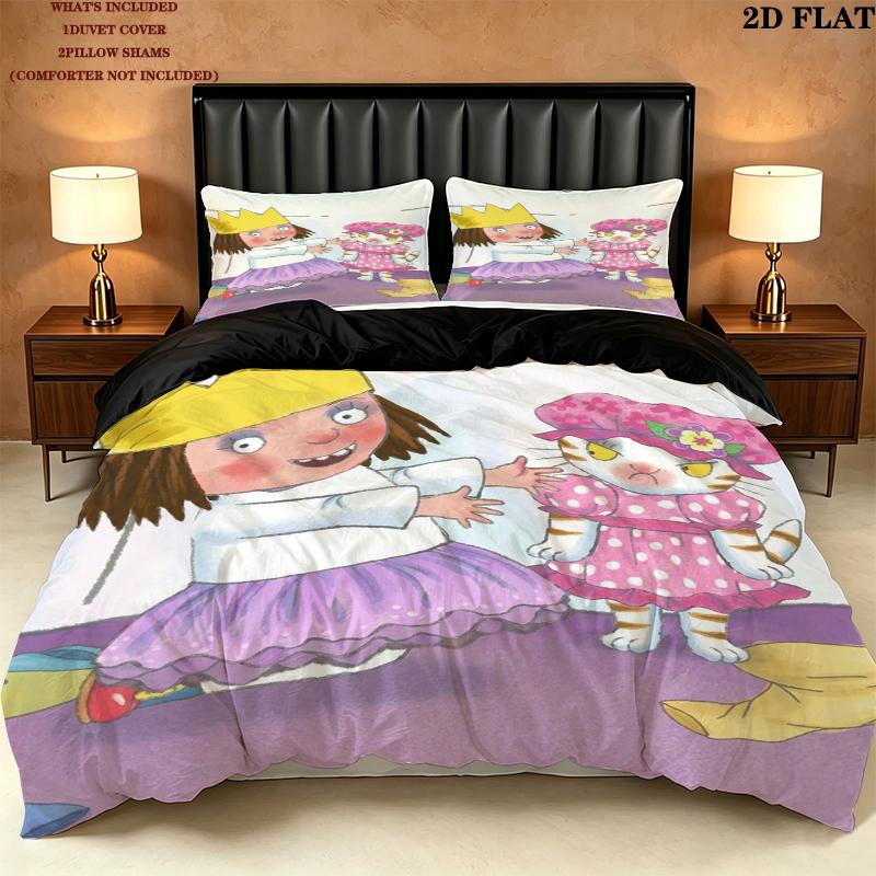 Kleine Prinzessin Pattern Bedding uilt Set uilt Cover Pillowcase Home Decoration Birthday Gift (1 * duvet cover + 2 * pillowcase without core)