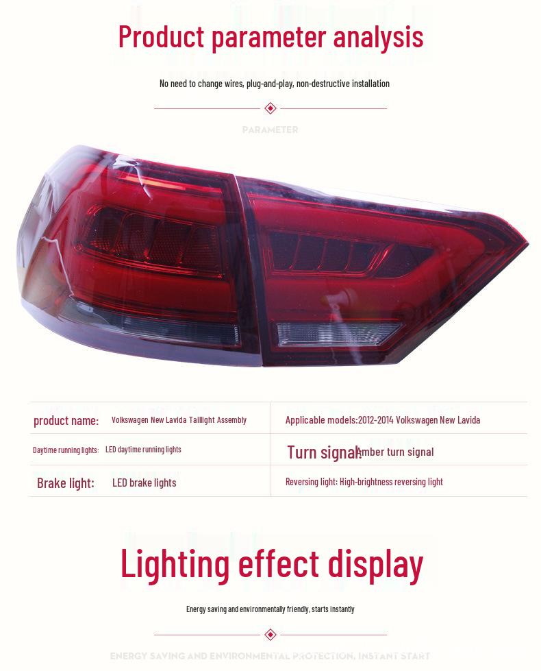 LED Taillight Assembly for 12-14 Volkswagen New Lavida - Daytime Running & Brake Light Upgrade