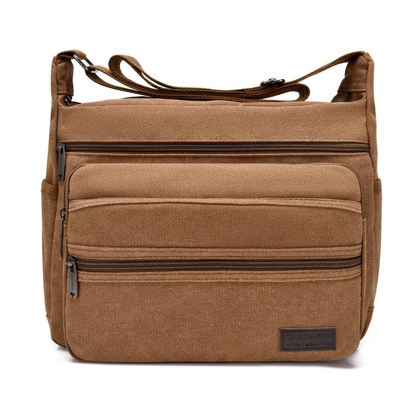 Men's Canvas Shoulder Bag Casual Travel Crossbody Bags for Men Messenger Bags Multi Pocket Large Capacity Sling Bag Men