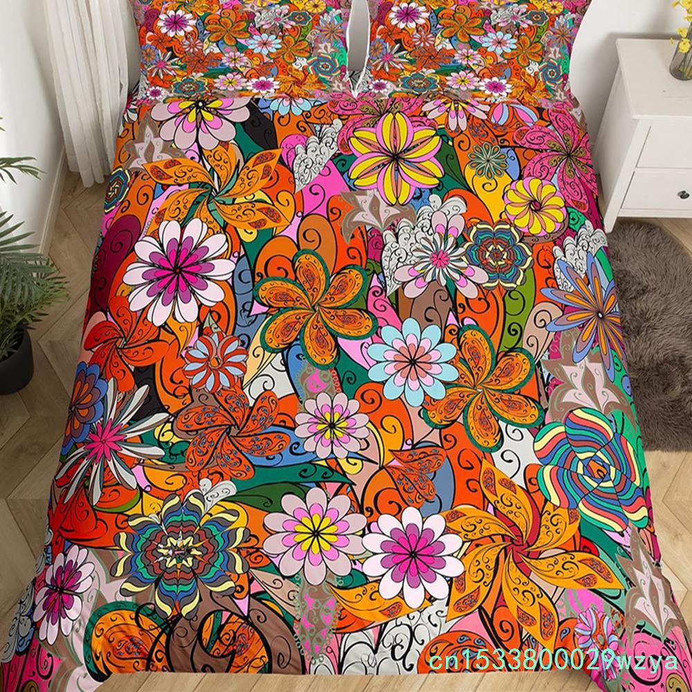 Пододеяльник с цветочным принтом в стиле ретро Мандала Queen Color Lotus Flower, комплект постельного белья Abstract Art, экзотическое бохо-покрывало
