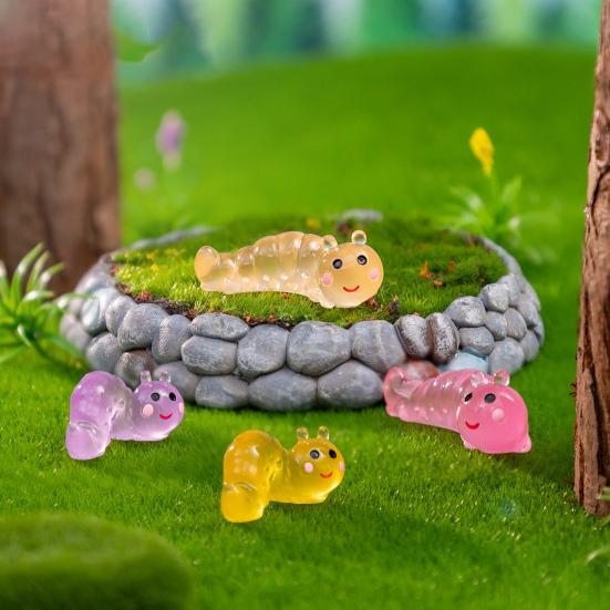 6 шт., светящиеся смолы, мини-фигурки гусеницы, микропейзаж, приборная панель автомобиля, миниатюрный орнамент «сделай сам», сказочный садовый декор