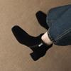 2026 Cow Suede Nubuck Winter Square Toe Chunky Heels Chelsea Fashion Boots Women Zip Retro Women Ankle Boots