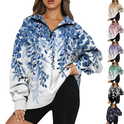 Женская повседневная модная толстовка на молнии с длинным рукавом и цветочным принтом, топ на молнии