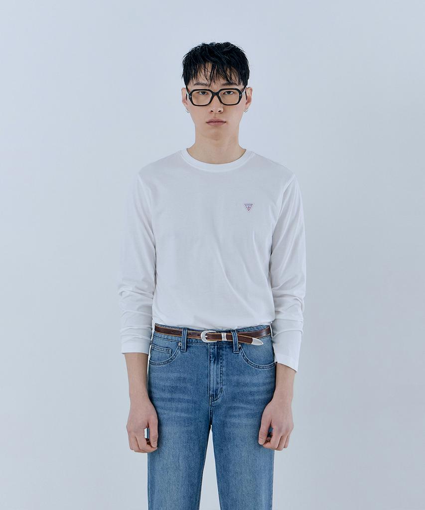 Guess [В наличии] Однотонная футболка с круглым вырезом и длинным рукавом regular fit Nq1Ke401