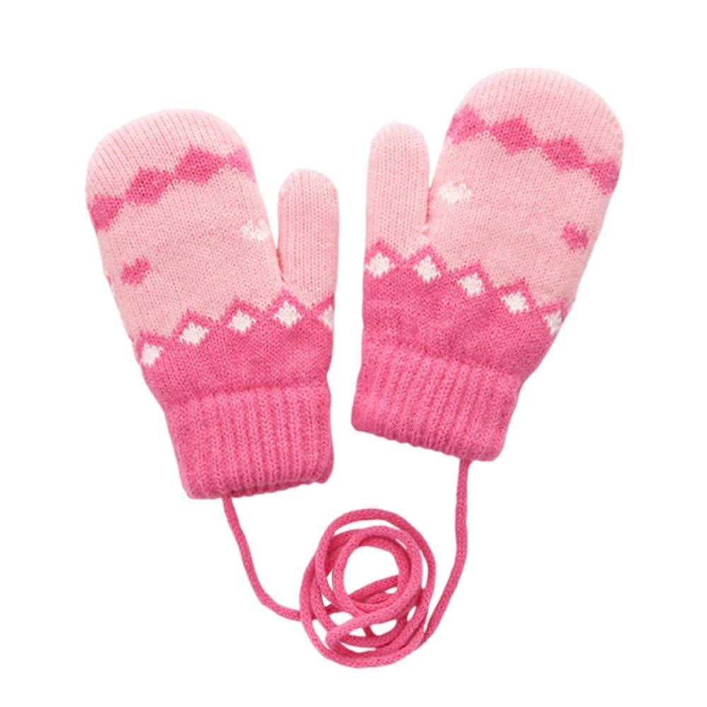 Утепленные детские вязаные перчатки с веревочкой для шеи Теплые варежки Осенне-зимние перчатки Мальчики Девочки