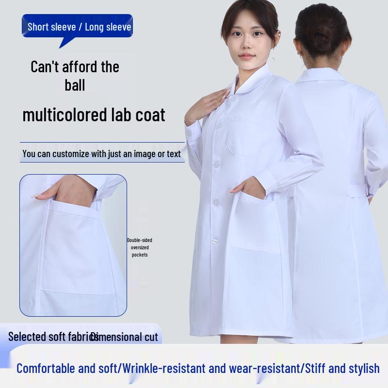 Unisex Saint Snowland Peter Pan Collar Doctor's White Coat - Long Sleeve for Dental & Hospital Professionals
