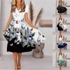 Women's Spring And Summer Fashion V Neck Short Sleeve Flower Printed Loose Hem Dress