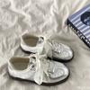 Spring and Autumn Fashion New Silver Retro Casual Sneakers Versatile Lace Edged White Breathable Designer Flat Shoes