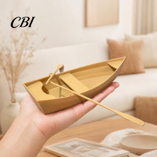 Showcase Decoration Piece 3D Printed Boat Figurine, Stable Ornaments with Paddle, Niche Art Collectible Base Miniature for Home Office Desktop Display