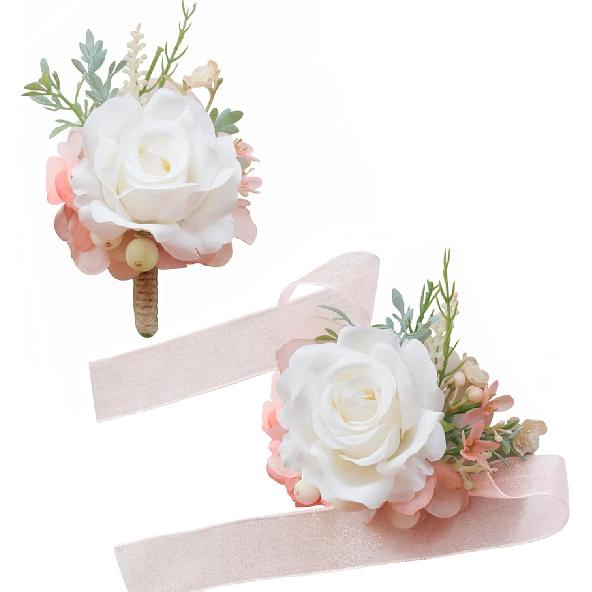 MAFELOE Набор свадебных браслетов и бутоньеров Искусственные цветы розы Аксессуары для жениха невесты шаферов подружек невесты Свадебная вечеринка выпускной Костюм - Кремовый