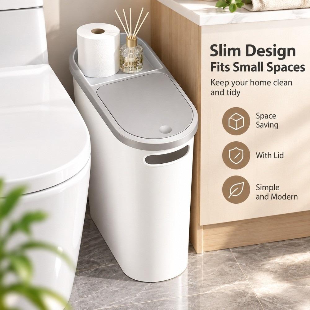 with Lid Bathroom Garbage Bin Slim Narrow Gap Living Room Dustbin 10L Home Trash Can Space Saving