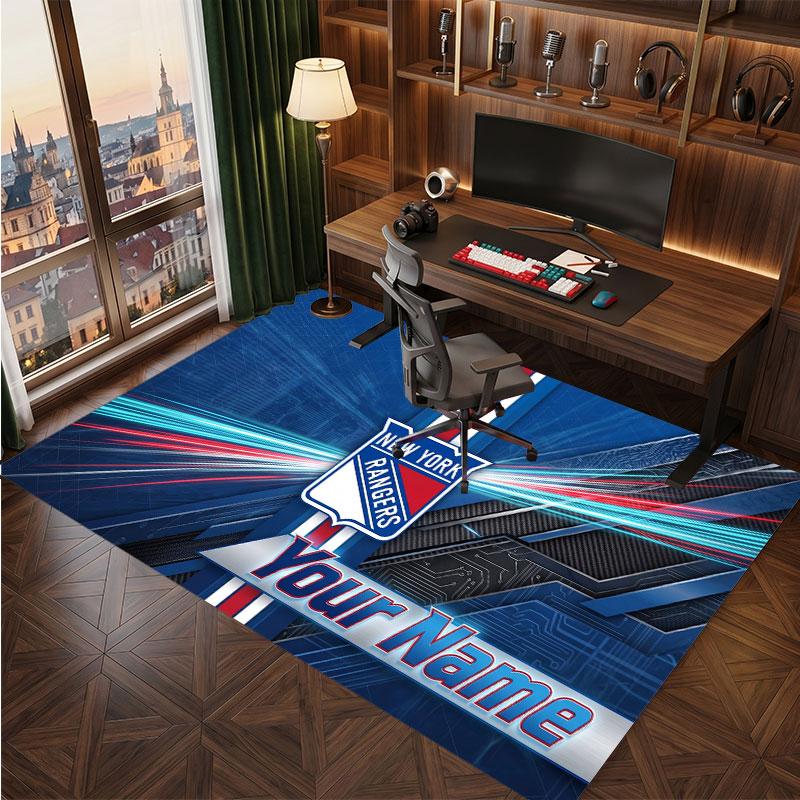 New York Rangers Personalized Crystal Velvet Carpet, Customized Name Text Soft Anti‑Slip Rug for Living Room Bedroom