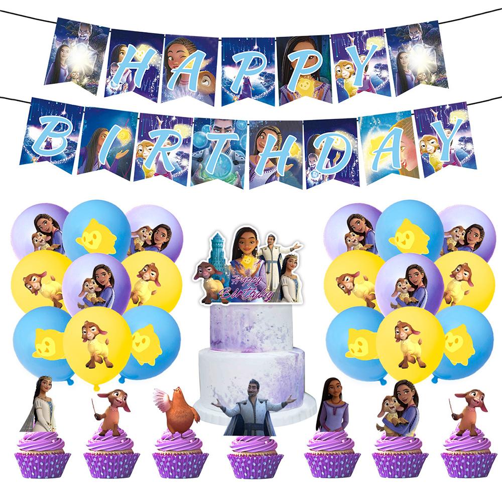 44Pcs Wish Asha Party Supplies For Girls Include Banner Cake Topper Balloons