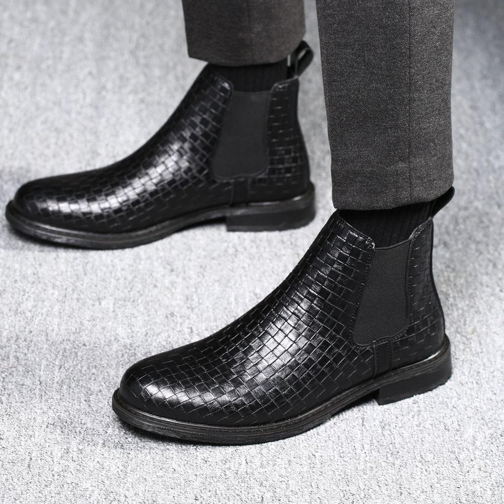 Men's Fashion Shoes Braided Hand Scrub Slip-On High Top Men's Boots Casual Black Chelsea Boots Cowboy Boots Size 38-48