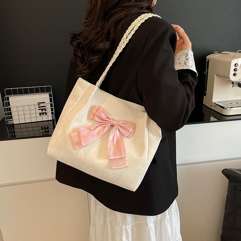 Fashion Cute Chic Pink Bowknot Tote Bag Female Soft PU Leather Ladies Large Handbag Korean Commuter Shoulder Bags Novelty Purse