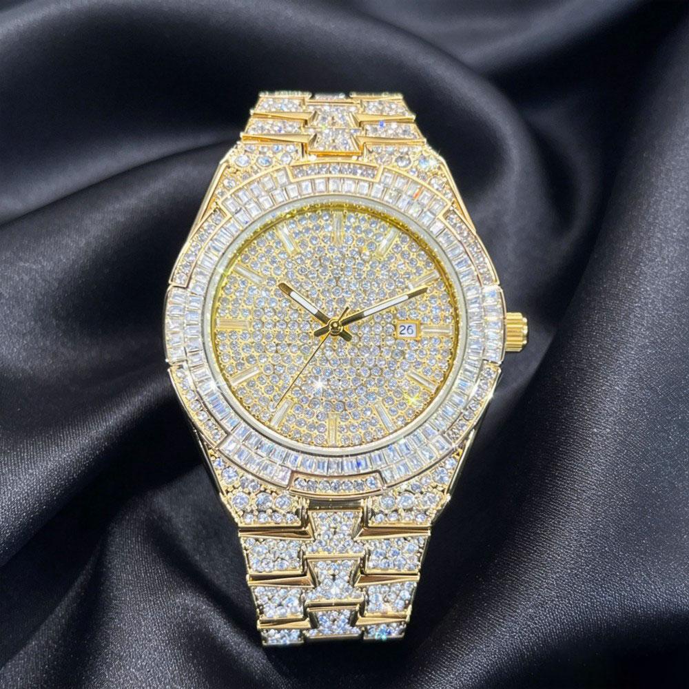 Sell Gold Ice Watch For Men Fashion Brand MISSFOX Hip Hop Full Diamond Luxury Jewelry Quartz Wristwatch Man New