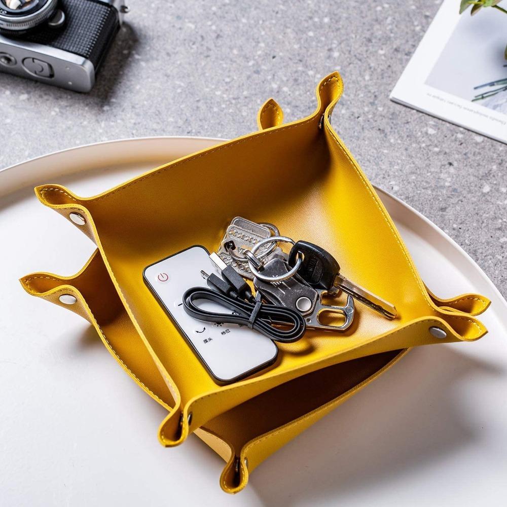 Leather Key Tray Foldable Desktop Accessory Plate Easy Storage Jewelry Tray Dresser