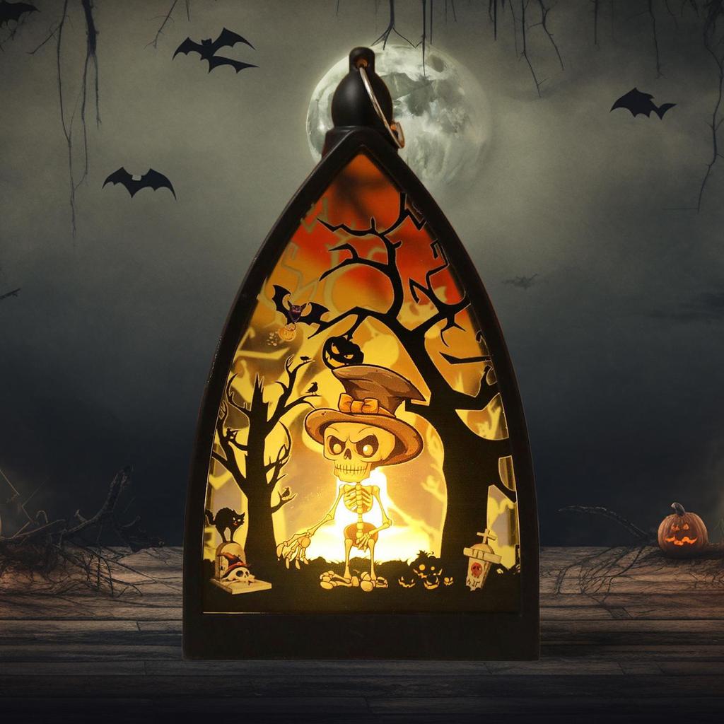2025 Halloween Witch Pumpkin Lantern LED Vintage Skull Pumpkin Castle Lanterns Centerpieces Halloween Jack-O-Lantern Decoration