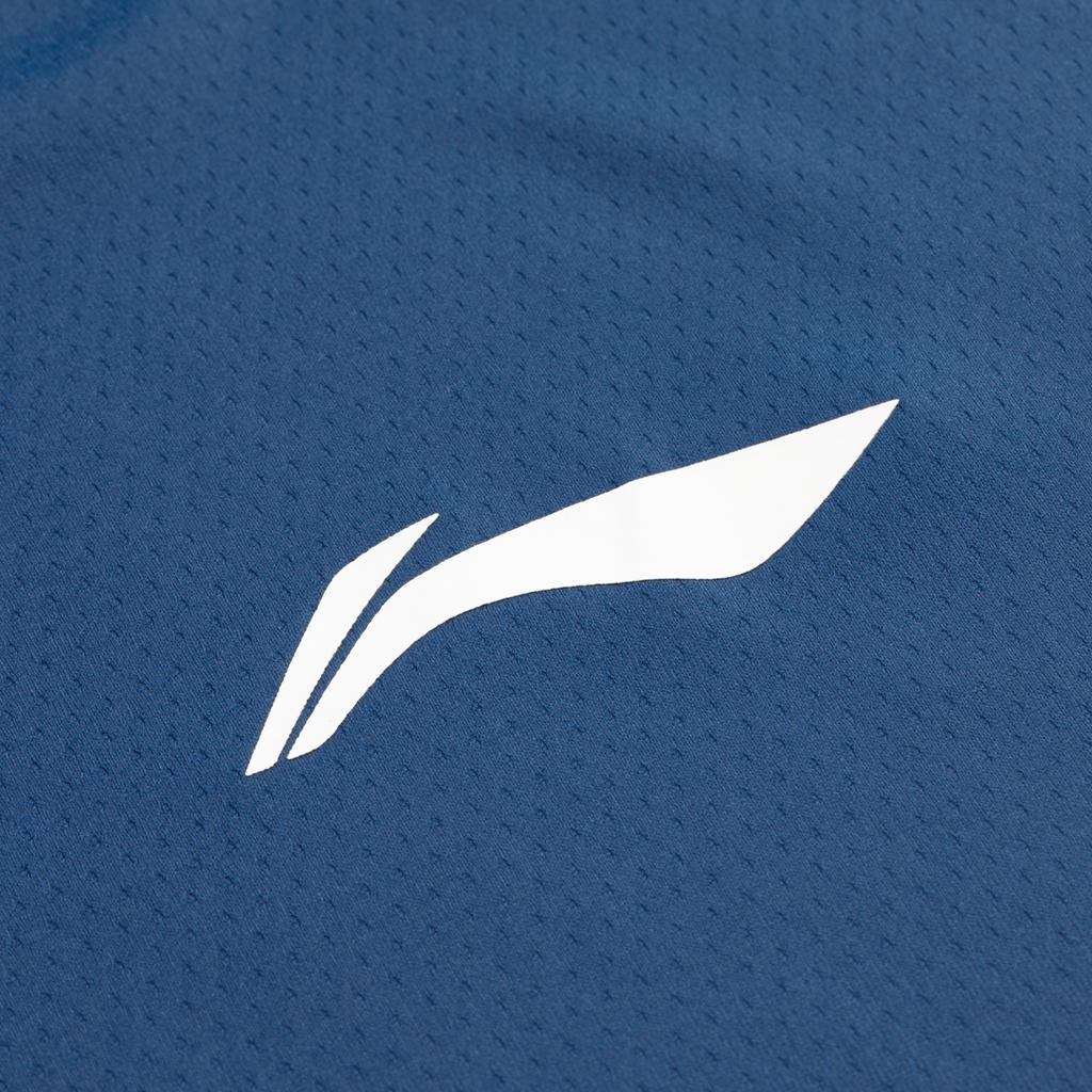 Li-Ning Круглый вырез горловины с принтом, трикотажная спортивная рубашка с коротким рукавом для бадминтона, топы унисекс, темно-синие AAYU237-3