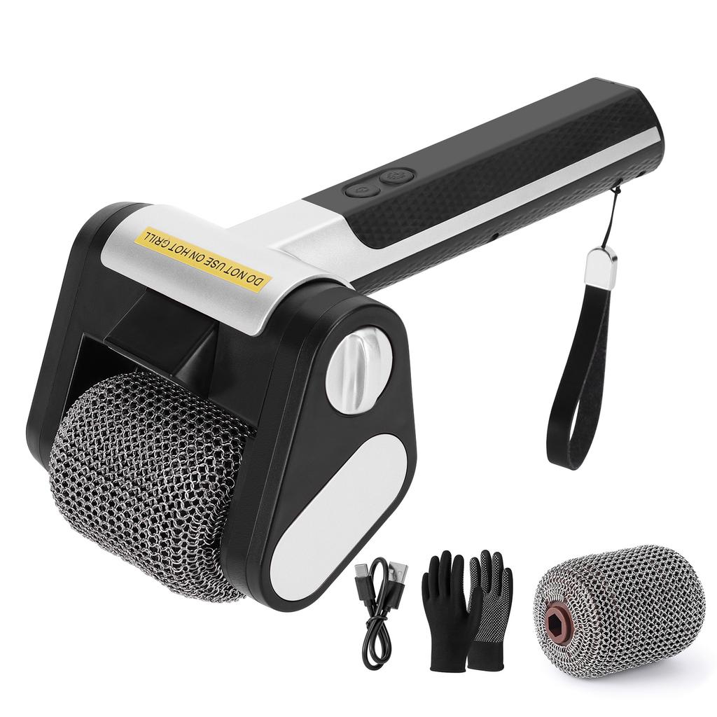 350RPM Bristle-Free Rotating Grill Brush with LED Light Brushless Electric Grill Cleaner Rechargeable for Kitchen Grill Camping