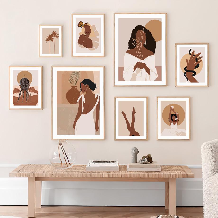Abstract Fashion Vintage Boho Girl Snake Wall Art Canvas Painting Nordic Posters And Prints Wall Pictures For Living Room Decor No Frame