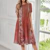 Women's Loose Casual And Fashionable Round Neck Short Sleeved Printed Mid Length Dress
