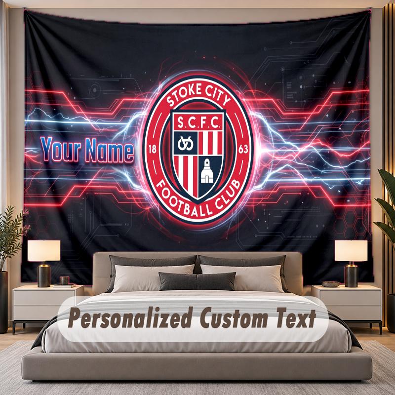 Custom Name Text Tapestry Stoke City FC Personalized Polyester Wall Tapestry For Bedroom And Room