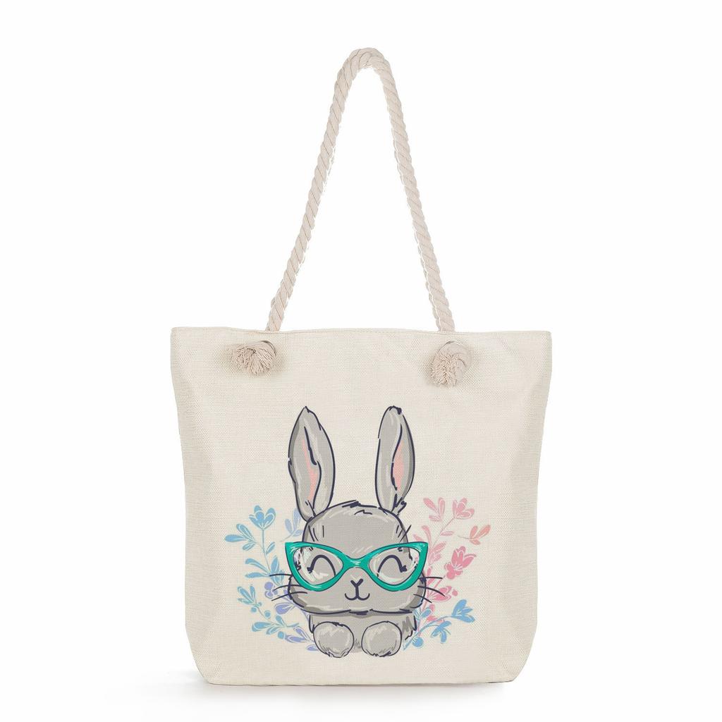 Creative Rabbit print thick rope single-shoulder beach bag 7247 CLE