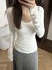 Женский облегающий базовый топ с U-образным вырезом, однотонный, с длинным рукавом, для весны