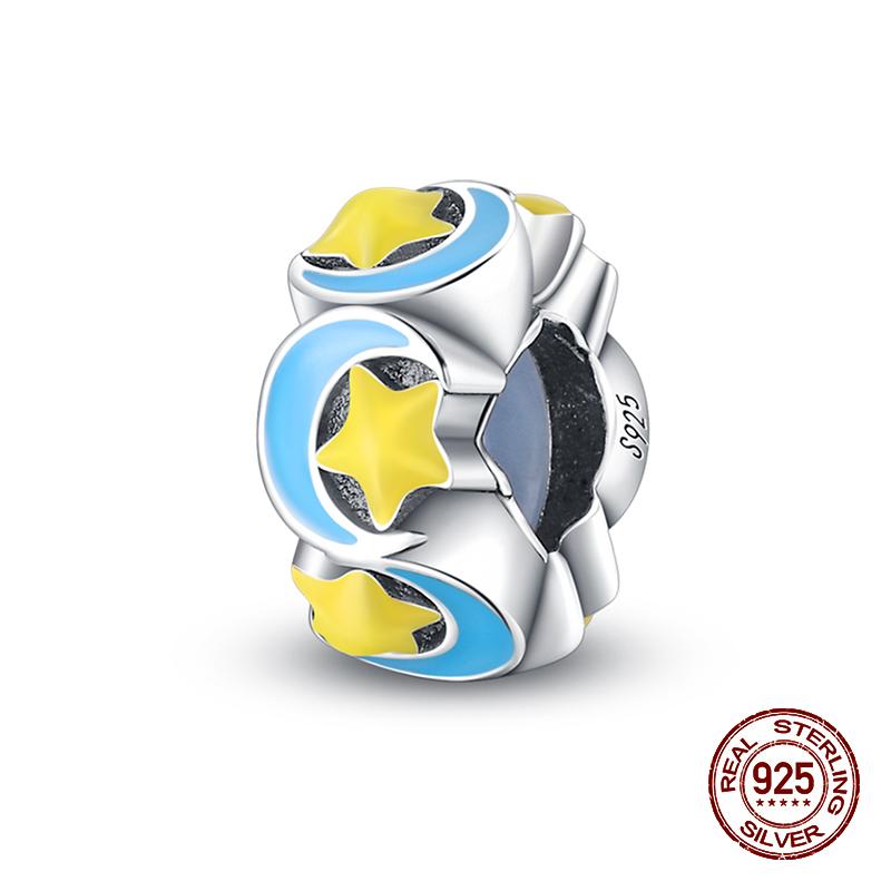Fashion 100% 925 Sterling Silver Colorful Zircon Stars Moon Separator Charms Bead Fit Original Bracelet Fine DIY Jewelry