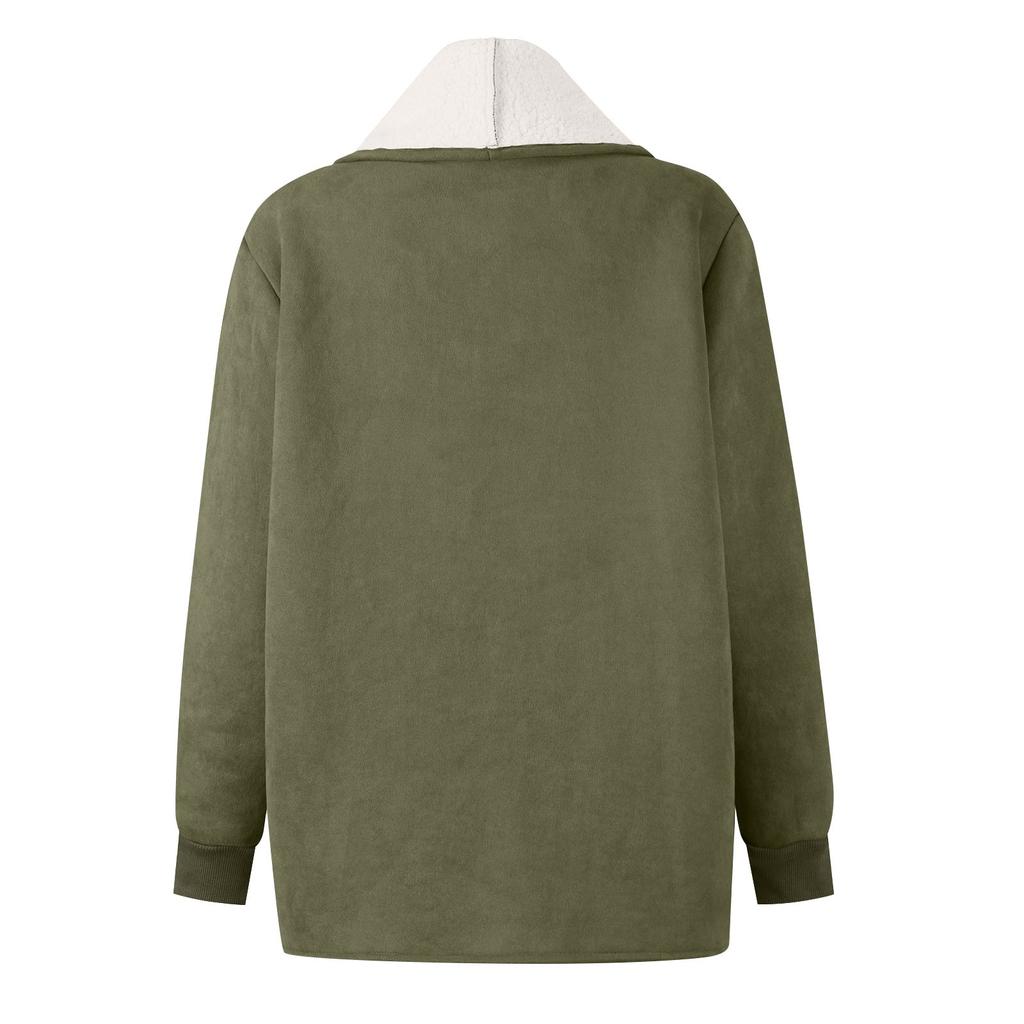 Women's Casual Solid Color Loose Plush Large Lapel Jacket With Pockets