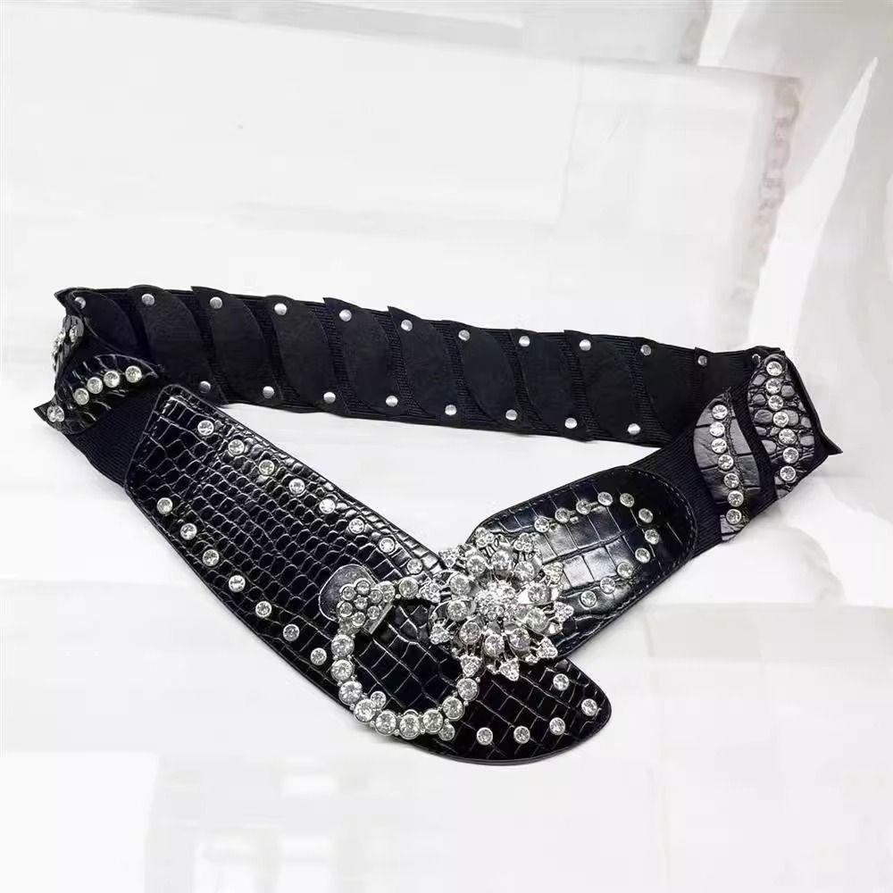 Waist Closure Waist Corset Belts Shiny Wide Rhinestone Belt Elegant Elastic Cummerbunds Girl