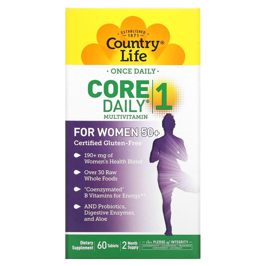 Country Life, Core Daily-1 Мультивитамины для женщин старше 50 лет, 60 таблеток