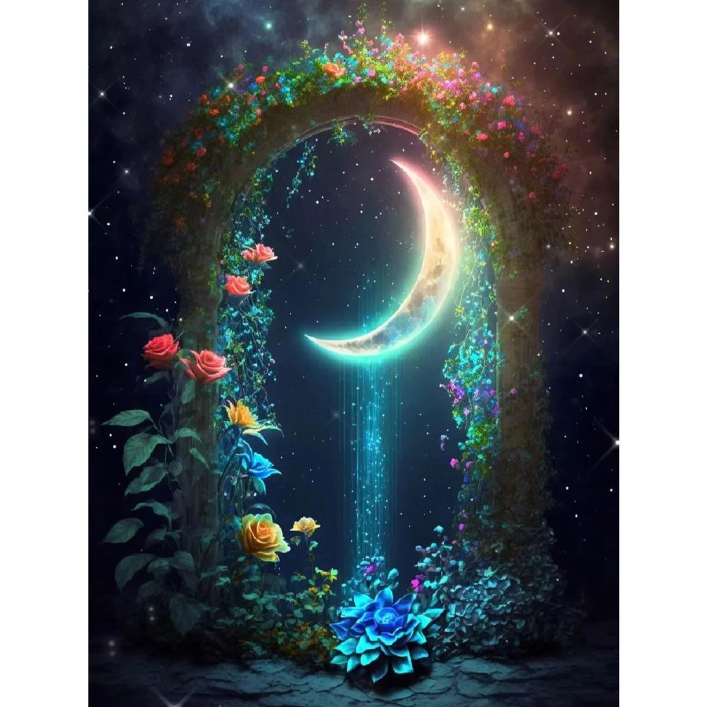 Алмазная картина Полный дрель Цветок Луна Пейзаж Круглая алмазная живопись Ручная работа Фруктовый десерт Diy Алмазная мозаика Картина Украшение дома