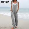 Женские модные повседневные однотонные брюки с принтом на лето и весну, брюки без рукавов на подтяжках, комбинезоны и комбинезоны
