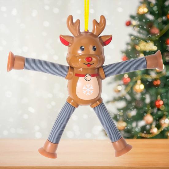 4 шт. Рождественская телескопическая трубка, подвесное украшение, Санта Клаус, Олень, Снеговик, Пряничный человечек, присоска, игрушка-антистресс, праздничное украшение для вечеринки