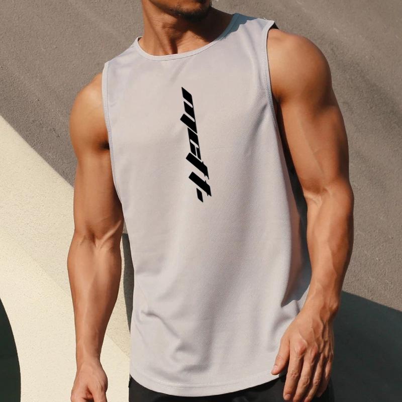 Summer Quick Drying Fitness Vest Mens Mesh Clothing Sleeveless Waistcoat Loose Basketball Running Sports Trend Short Sleeve Tees