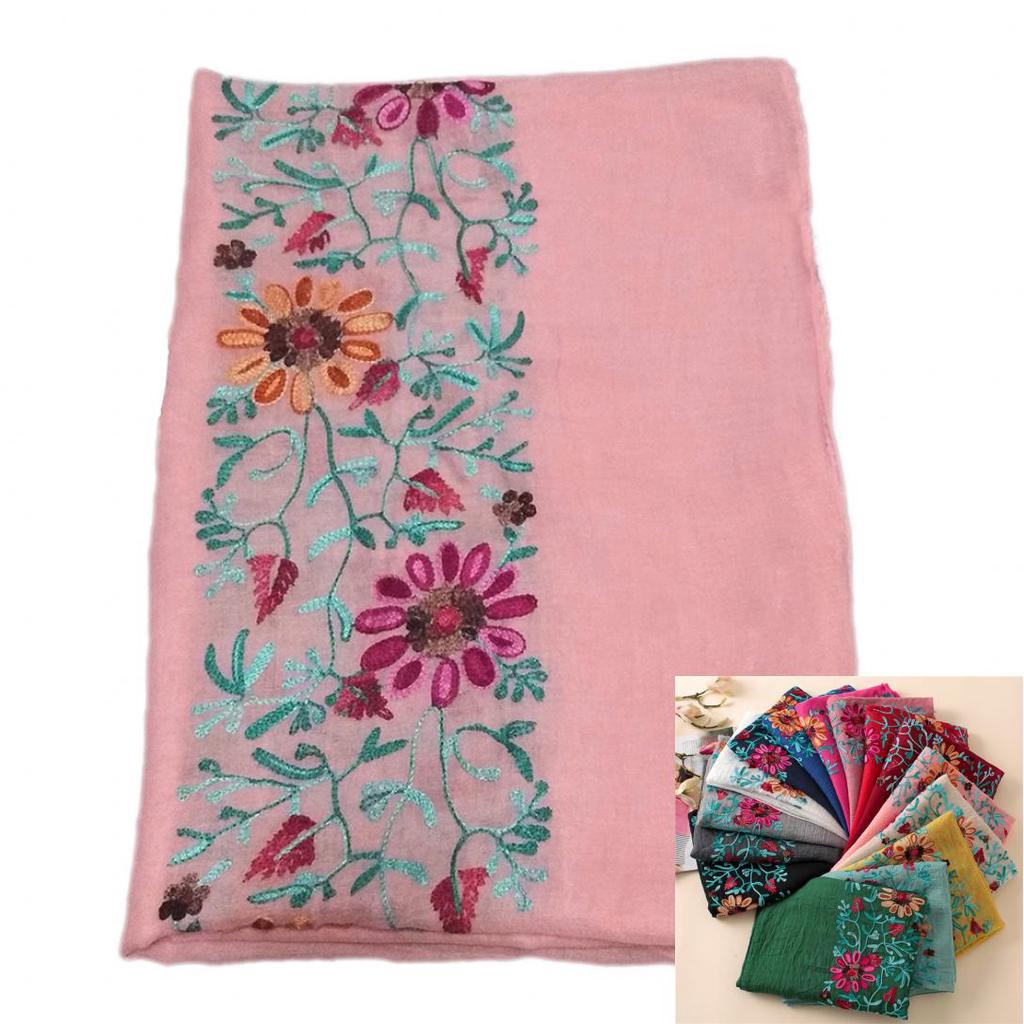 Embroidered Flower Scarf Cotton Women Long Wrap Bandana Scarves Girl Shawl Gift
