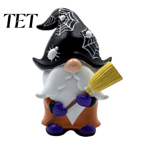 Spooky Pumpkin Elf Decor Halloween Gnome Ornament, Resin Faceless Figurine, Unique Ornaments Sculptures for Home Indoor Outdoor Party Dwarf Figurine