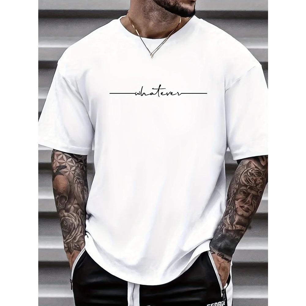 Summer Men's 100% Cotton Casual Loose Large Size Letter Pattern Printed Comfortable Sports Round Neck Short Sleeve T-shirt Top