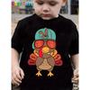 Fashionable Boy Turkey Print T-shirt Thanksgiving Clothing Short-sleeved Round-neck Casual Top