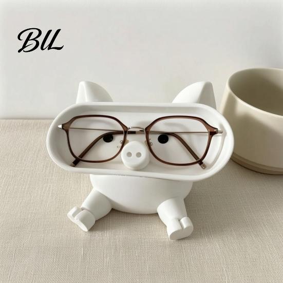 Cute Animal Desk Decor Cartoon Pig Glasses Holder, 3D Printed Phone Stand Desktop Organizer, Storage Box Stable Decorative Ornament for Office
