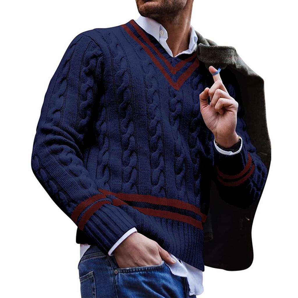 Мужской  Большой Размер  Вязаный  С Длинными Рукавами  Узор "Витой Цветок"  Пуловер  Свитер