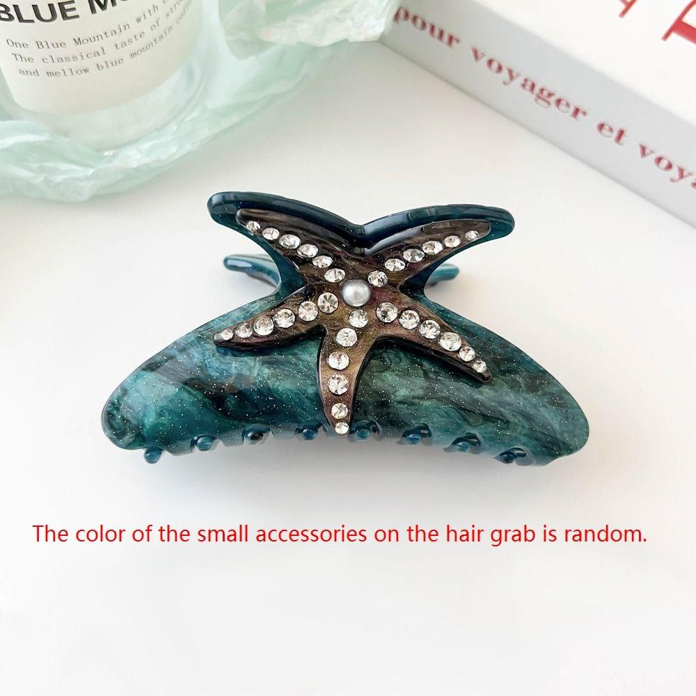 Starfish Ocean Shell  Hair Grab Hair Clip Acrylic Shark Clip Cute Rhinestone  Hair Claw  Girls