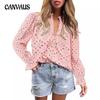 Women's Flared Sleeve V-Neck Button Hollow Lace Embroidery Long Sleeve Shirt