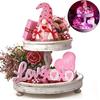 Valentine's Day Gnome Tiered Tray Decor Including Gnome Plush, Happy Valentine's Day Mini Wood Sign, Wooden Bead Garland