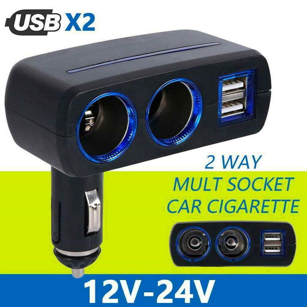 Universal Dual USB Car Charger Adapter - 12V/24V Cigarette Lighter Socket Splitter for Vehicles, Powering Multiple Devices W5U1
