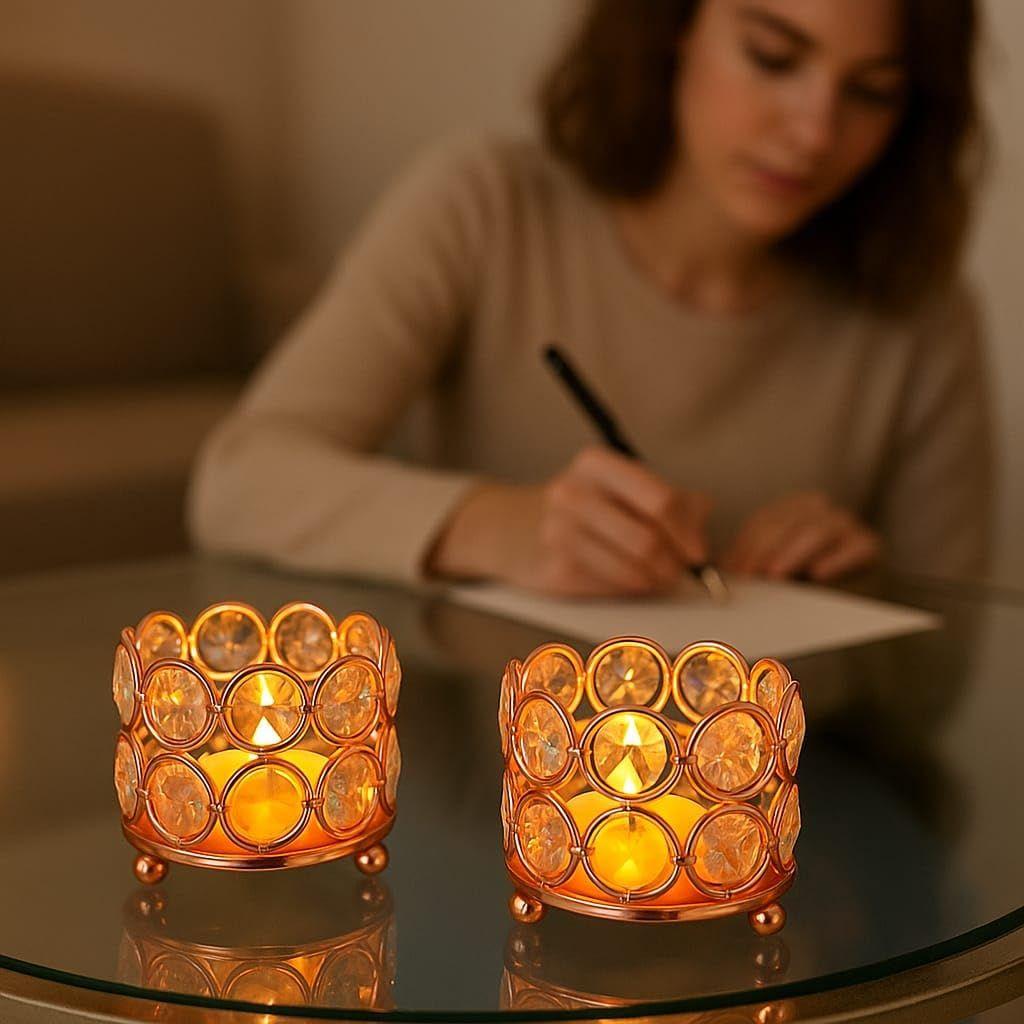 Iorn Art Ware Crystal Tealight Candle Holder Votives Bowl for Home Decor, Christams Diya Diwali Decor Lights Centerpieces