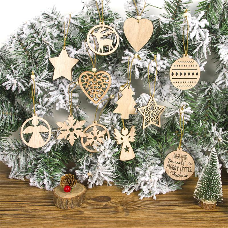 1set 12pcs Fashion Christmas Pendant Wooden for Christmas Tree Christmas Day Gift